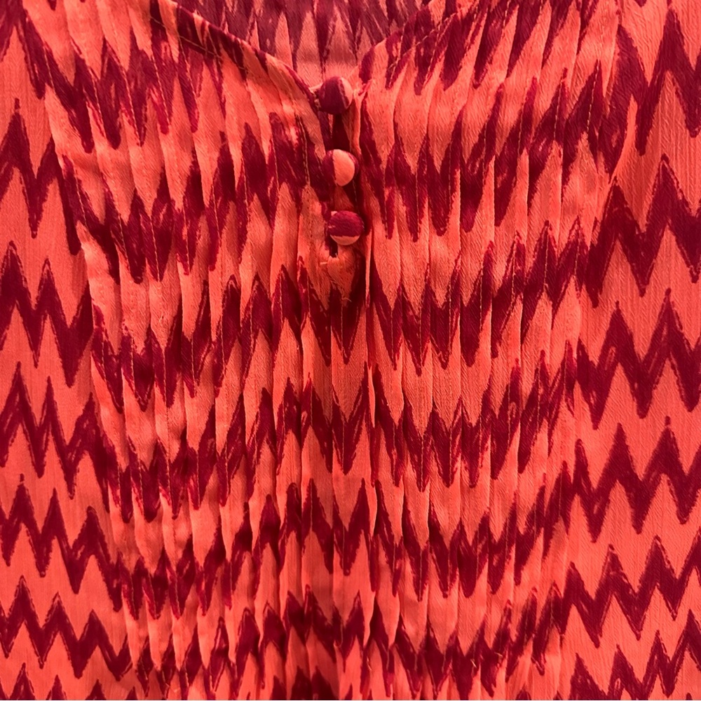 Lucky Brand Sheer Orange & Red Zigzag Boho Blouse size XS - Picture 3 of 8